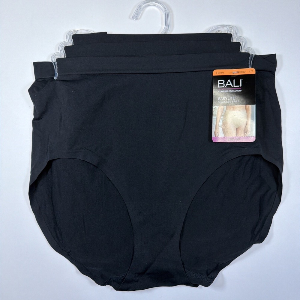 Bali Comfort Revolution EasyLite Panty Black 3 Pair Brief  L/7 DFESB3 NEW Womens